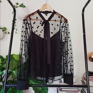 J Crew Polka Dot Sheer Blouse Size Large